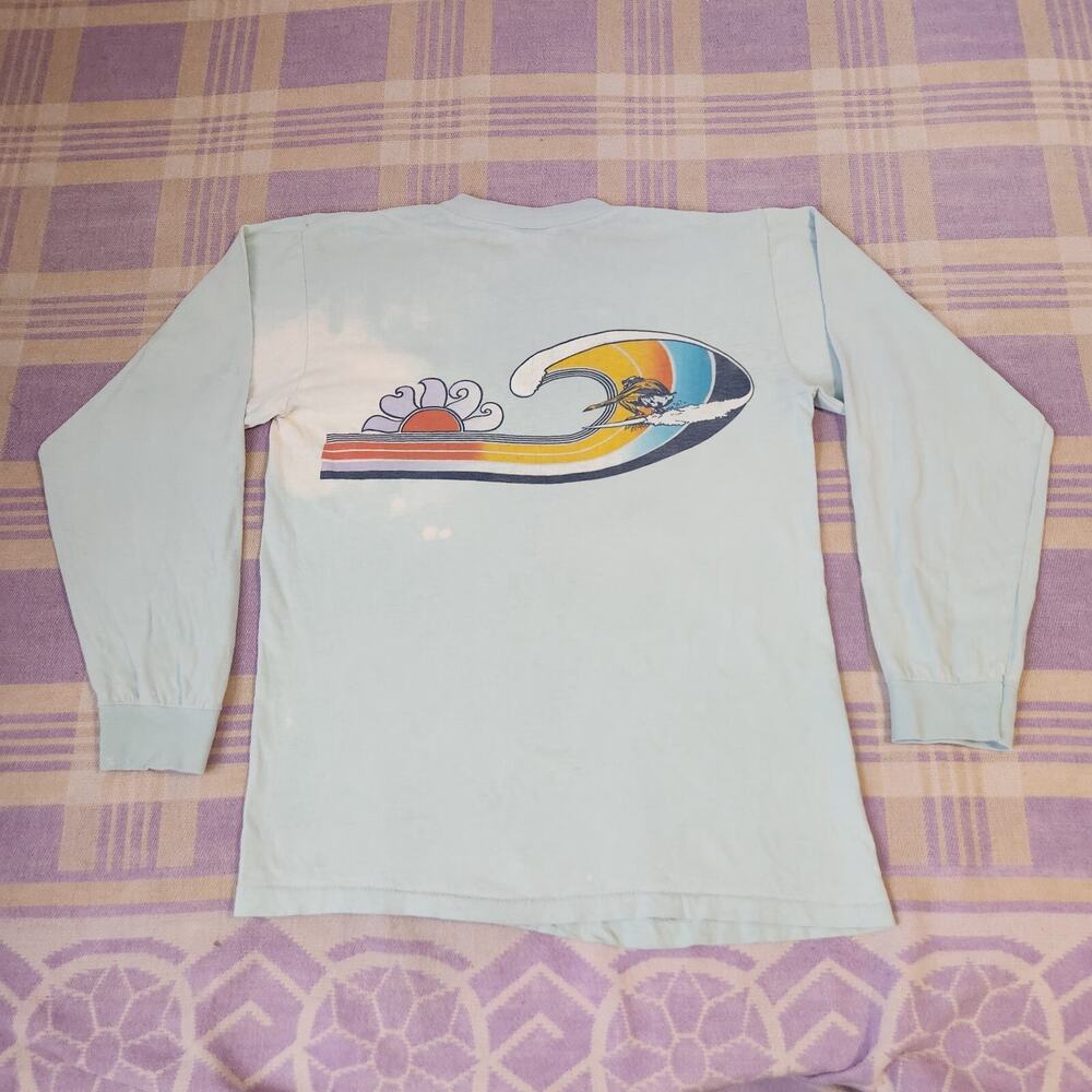 Vtg SUNDEK Surfing Long Sleeve Pocket T Shirt Made USA Surf Rare 70s 80s